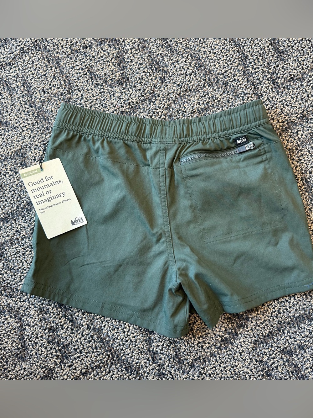 REI Kids Mountainmaker Hiking Shorts in Shaded Olive Green